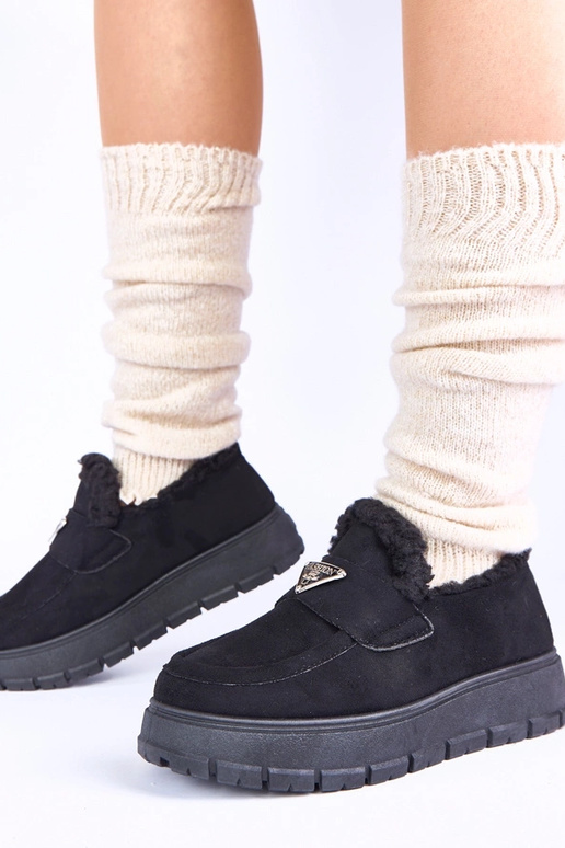 Zwarte platform mocassins met bont Kirby