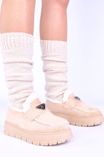 Mocassins beiges à plateforme avec fourrure Kirby