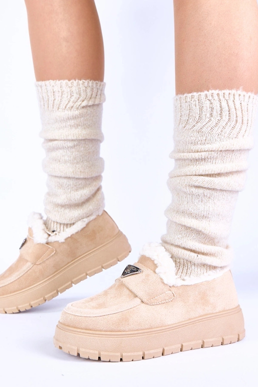 Licht zandkleurige platform mocassins...