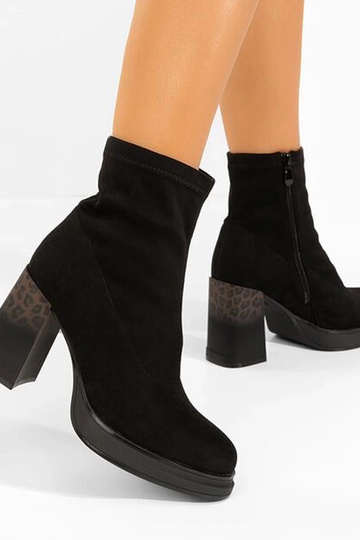 Bottines noires à talon avec motif léopard Delora