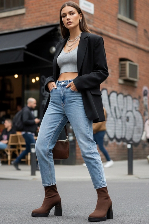 Braune Stiefel mit Absatz im...