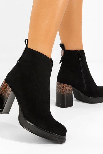 Bottines noires à talon verni avec motif léopard Gena 2