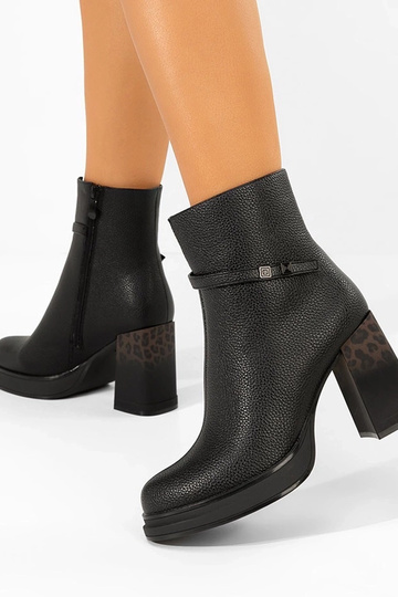 Bottines noires à talon avec motif léopard Brenna