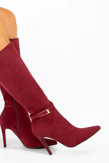 Bordeauxfarbene Overknee-Stiefel mit dekorativer Schnalle Arielle