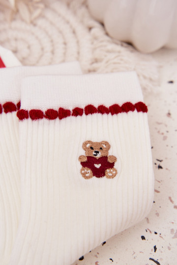 Chaussettes de Noël pour femmes blanches avec ourson