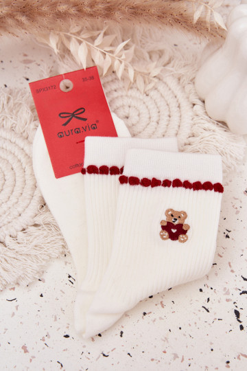 Dames kerstkniekousen met een teddybeer in witte kleur 2