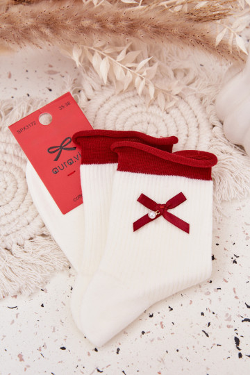 Chaussettes de Noël pour femmes avec des rubans couleur blanche 2