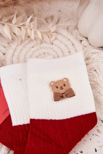 Chaussettes de Noël pour femmes rouges avec oursons et rubans