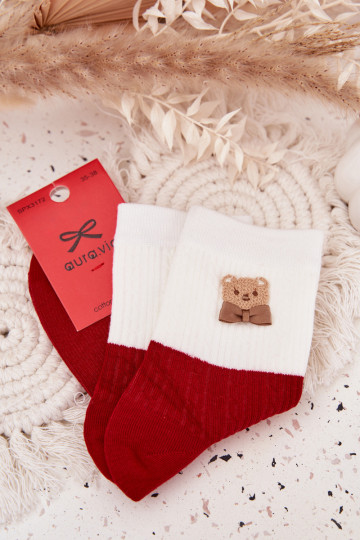 Damen Weihnachtsstrümpfe mit Bären und Weihnachtsmann in Rot 2