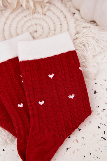 Dames kerstsokken met hartjes rood