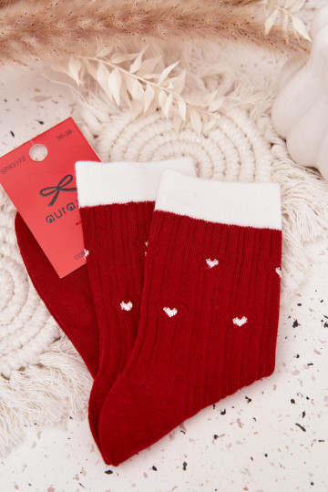Dames kerstkniekousen met hartjes in rode kleur 2