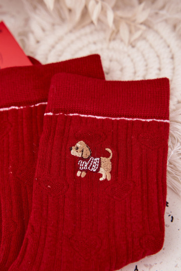 Dames kerstsokken met hartjes I Kleine hond rood