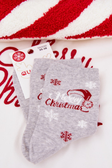 Chaussettes Féminin Noël Flocons de neige avec une note couleur grise 2