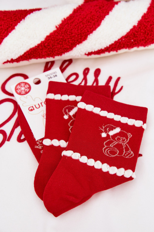 Socken Feminin INeihnachten Teddybären Im Cover INeihnachtsmanna rote Farbe