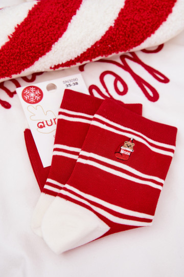 Chaussettes Féminin Noël Bandes I Nounours couleur rouge 2