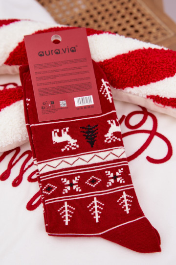 Chaussettes de Noël pour hommes rouges avec rennes en mouvement 2