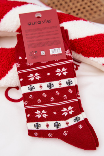 Heren kerstkniekousen met een vos in een trui in rode kleur 2