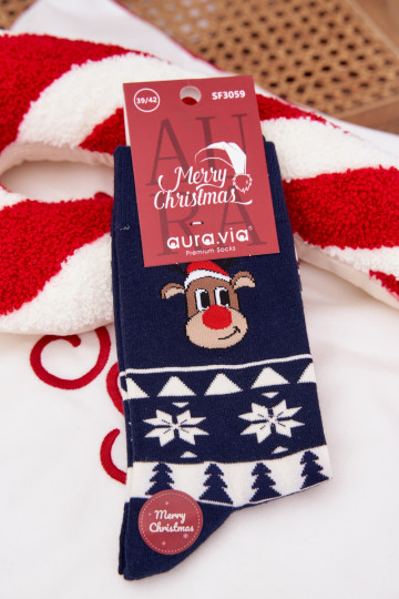 Skarpety Mâle Noël À motifs avec des cerfs bleu foncé