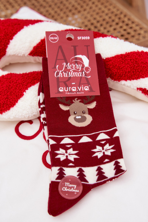 Skarpety Het heeftnnen Kerstmis Met patroon met herten bordeaux