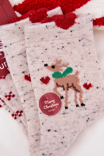 Socken Feminin INeihnachten mit Hirsch I Herzenmi INełna Alpaka graue Farbe