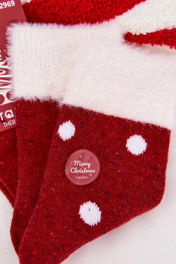 Vrouwelijke kerst sokken met bont en stippen, wol, rood