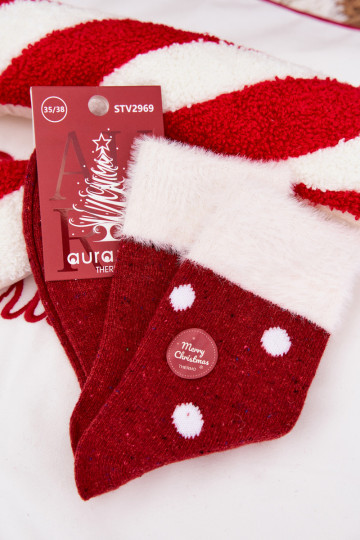 Damen Weihnachtsstrümpfe mit Fell und Punkten, aus Wolle, rot 2