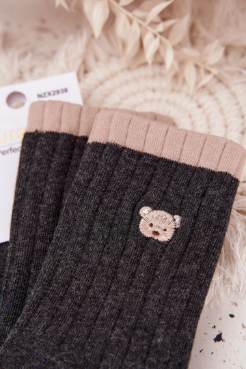 Chaussettes en coton pour femmes avec des ours en peluche de randonnée, grises