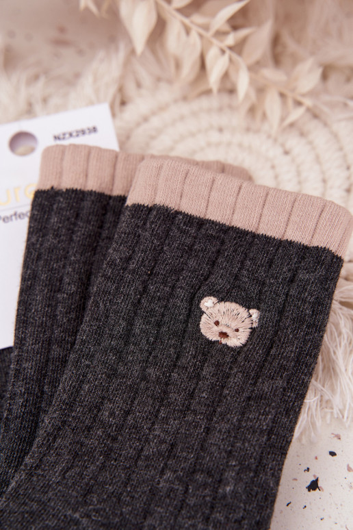 Socken Feminin BaZuełnianeKleinm Teddybärenm graue Farbe