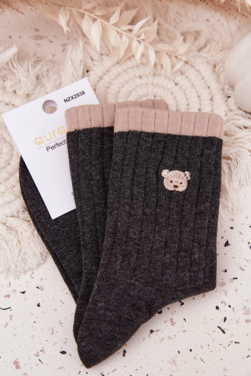 Chaussettes en coton pour femmes avec des ours en peluche de randonnée, grises 2