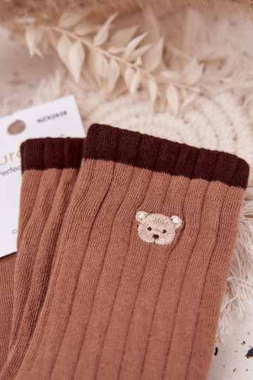 Socken Feminin BaZuełnianeKleinm Teddybärenm braune Farbe