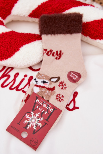 Kerst sokken Kinderen met bont En rendieren INełna Alpaca beige 2