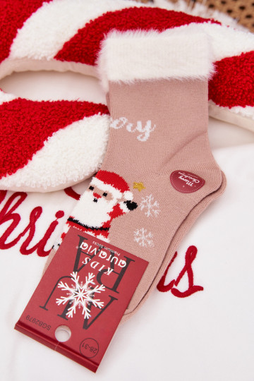 Chaussettes de Noël Puéril avec un manteau de fourrure I le père Noëlem DANSełna Alpaga beige 2