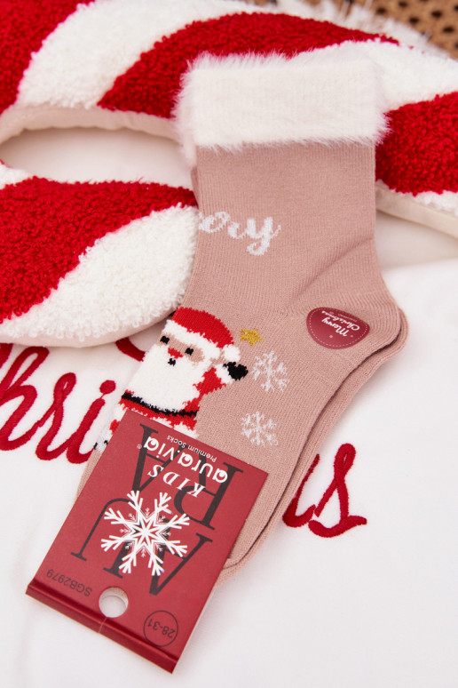 Chaussettes de Noël Puéril avec un manteau de fourrure I le père Noëlem DANSełna Alpaga beige
