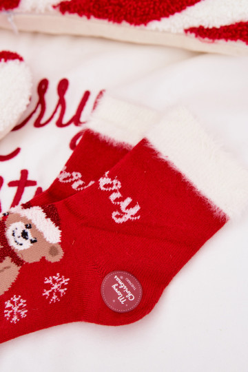 Kindersokken voor kerst met bont en teddyberen, wol, rood