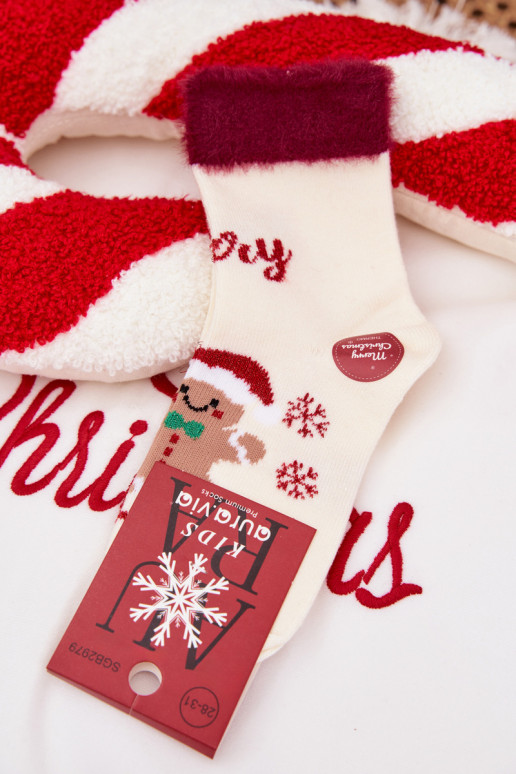 Chaussettes de Noël Puéril Piernik I avec un manteau de fourrure DANSełna Alpaga couleur ivoire