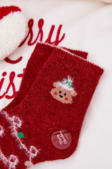 Kindersokken voor kerst met teddybeer, wol, rood