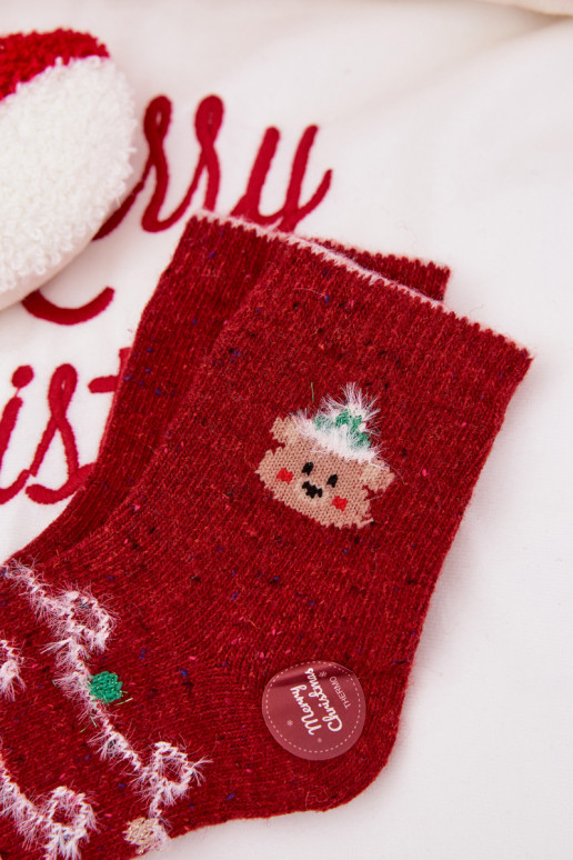 Puéril Noël Chaussettes Avec l ours DANSełna Alpaga couleur rouge