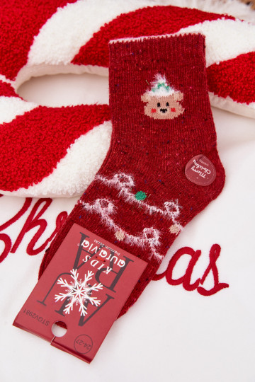 Kindersokken voor kerst met teddybeer, wol, rood 2