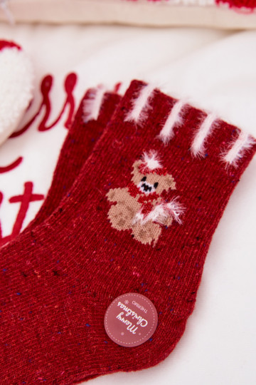 Chaussettes de Noël pour enfants avec un ours en peluche, en laine, rouges