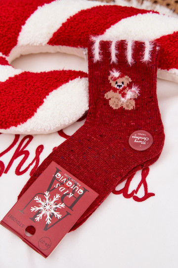 Kindersokken voor kerst met teddybeer, wol, rood 2