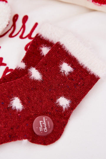 Chaussettes de Noël pour enfants avec des cœurs et de la fourrure, en laine, rouges
