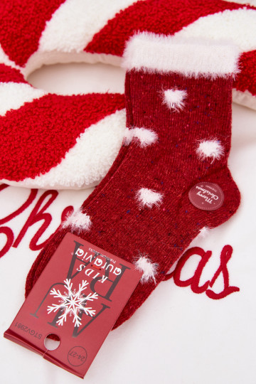 Kinderen Kerstmis Sokken Harten met bont INełna Alpaca rood 2