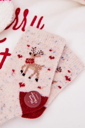 Kind kerst sokken met hertjes, alpacawol, zandkleur