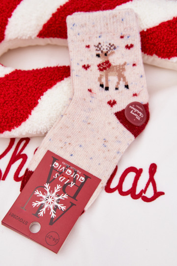 Kind kerst sokken met hertjes, alpacawol, zandkleur 2