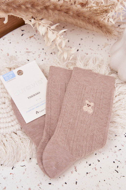 Zuarm Socken Feminin Mit INilna Teddybären Beige