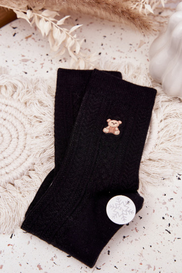 Warme dames wollen sokken met teddyberen, zwart