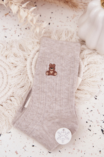 Warme dames wollen sokken met teddyberen, grijs