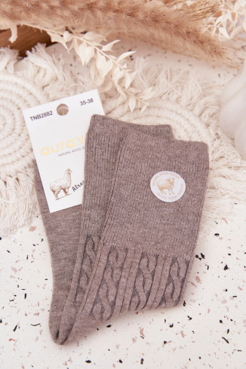 Chaussettes longues en laine pour femmes, couleur grise 2
