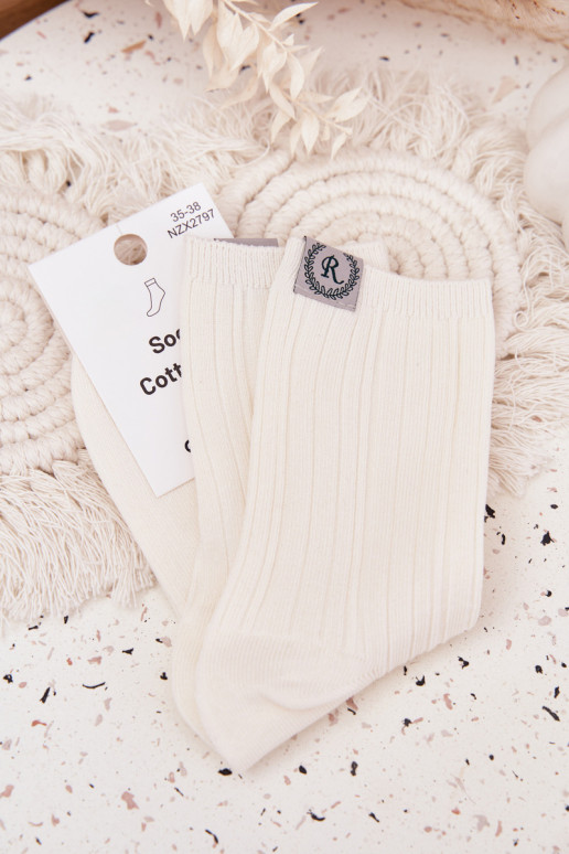 Chaussettes en coton avec des bandes Féminin couleur ivoire