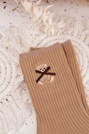 Chaussettes en coton à rayures avec ours couleur brune